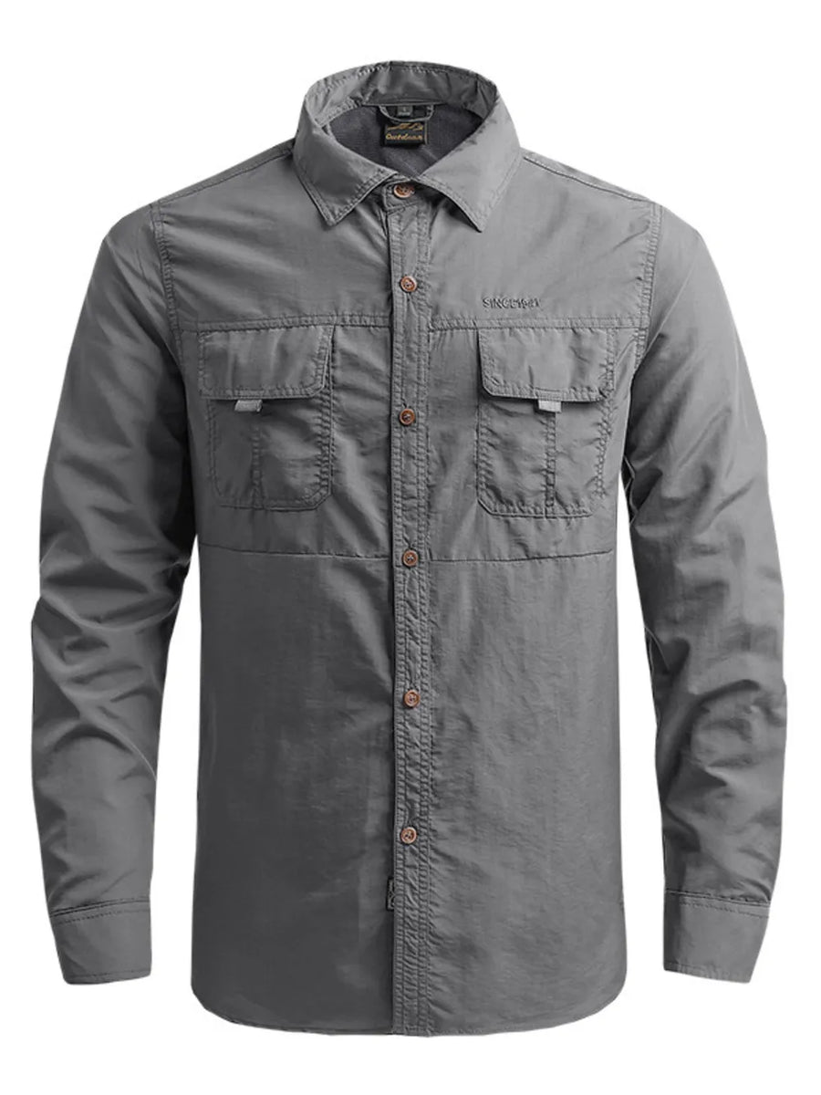 button-down shirt in charcoal featuring buttoned and regular fit