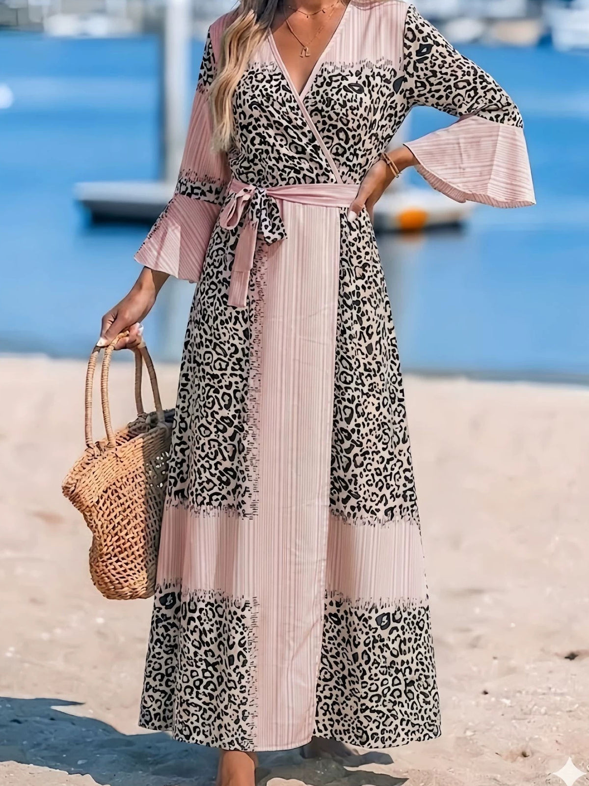black maxi dress with leopard and v-neck