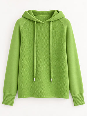 Drawstring Long Sleeve Hooded Knit Sweater in Klein Blue with drawstring
