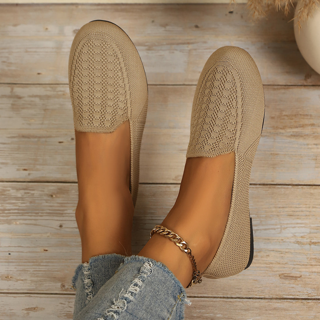 black flats with slip-on and geometric
