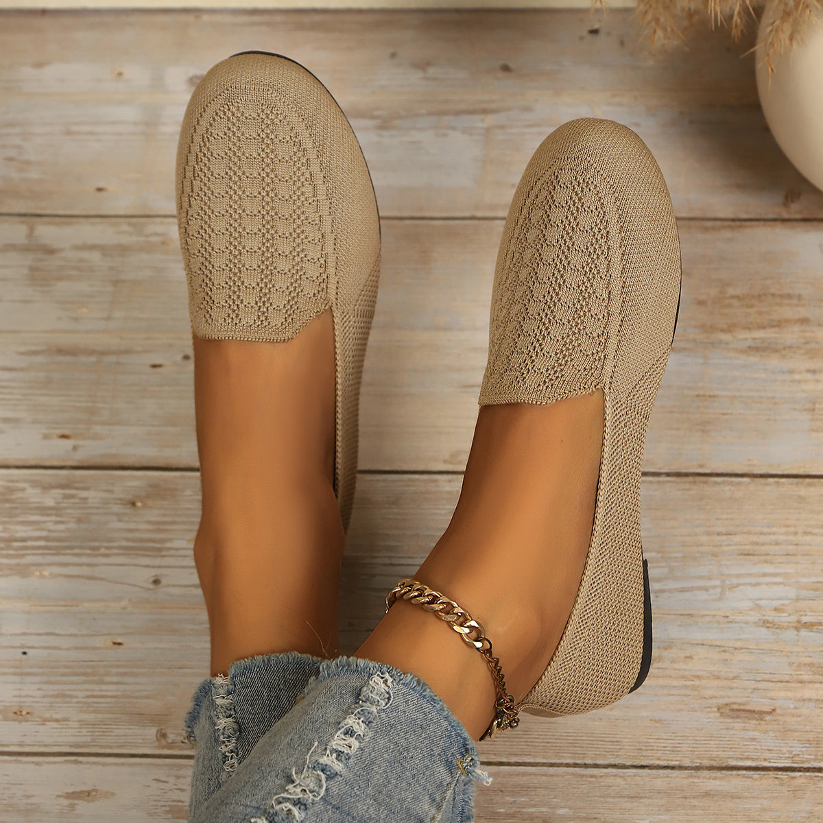 black flats with slip-on and geometric