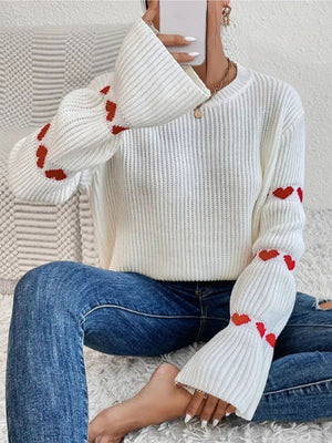 White pullover sweater with hip-length and pullover