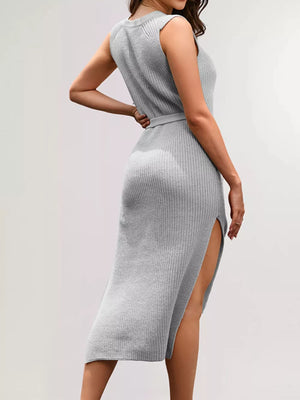 100% Acrylic Care instructions: Machine wash cold sweater dress in Khaki with straight silhouette