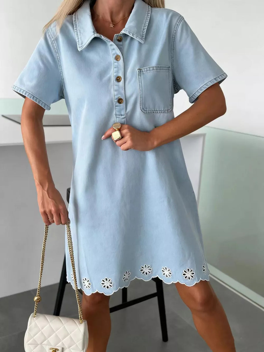 Light Blue shirt dress featuring buttoned and floral