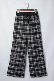 wide-leg pants featuring plaid in white with 97% polyester, 3% elastane Care instructions: Machine wash cold texture