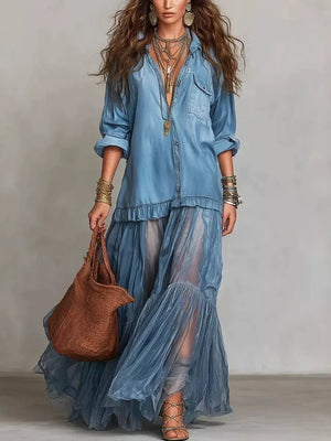 shirt dress in light blue featuring buttoned and A-line fit
