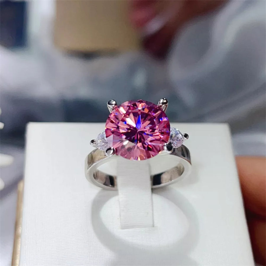 Platinum-Plated,925 sterling silver,Moissanite Carat weight: 5ct Care instructio ring in Pink with ring silhouette