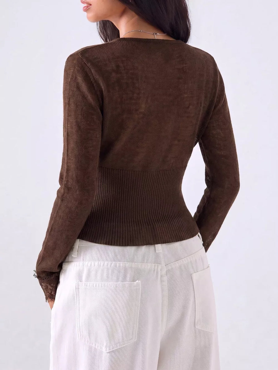 cream cardigan with button-front and ribbed
