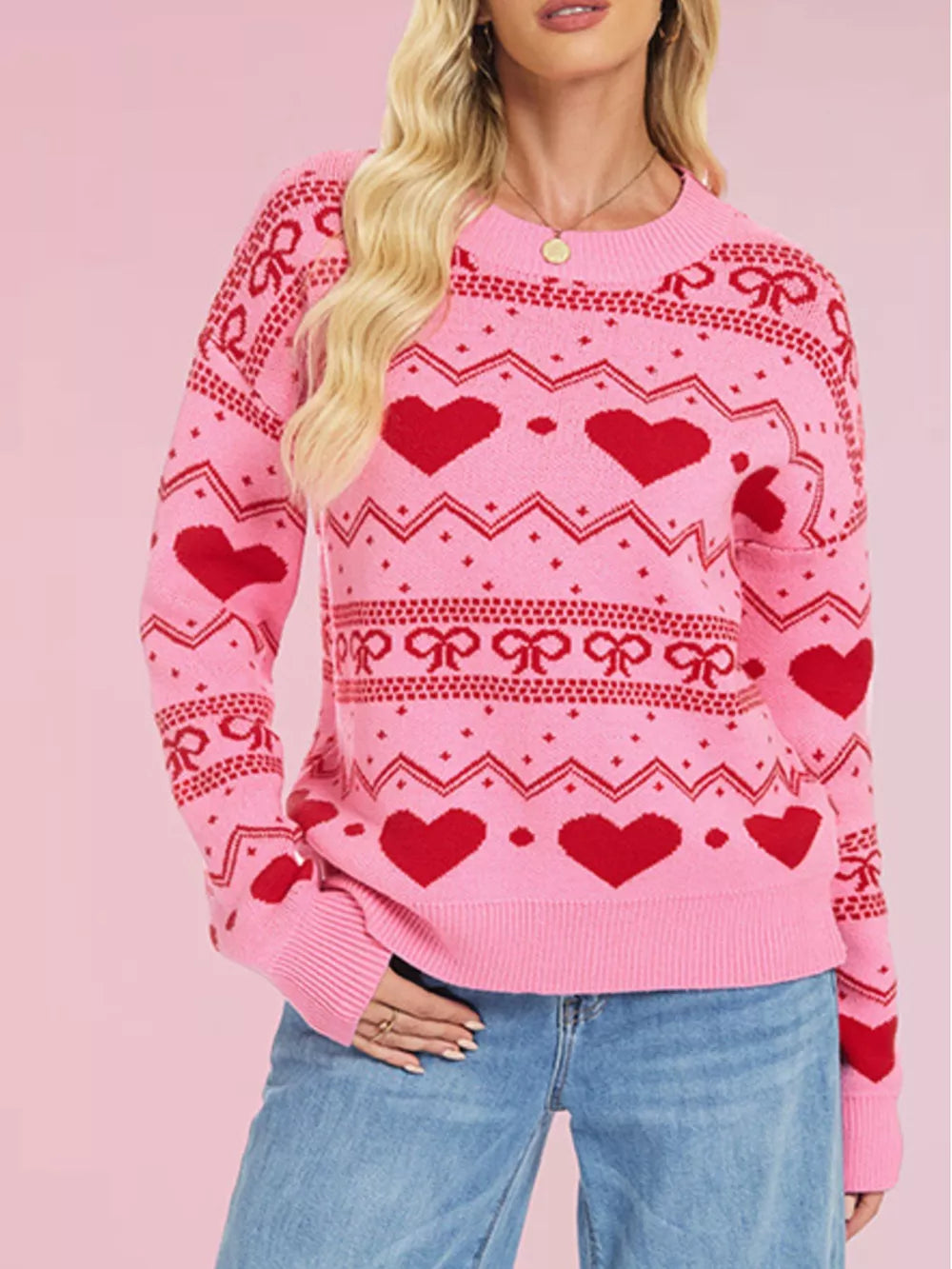 100% polyester Care instructions: Machine wash cold pullover sweater in Black Apricot with relaxed silhouette