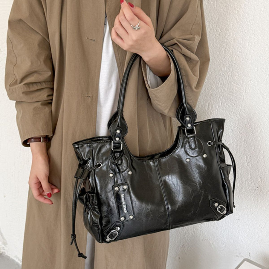 Black with handbag with drawstring sides 6