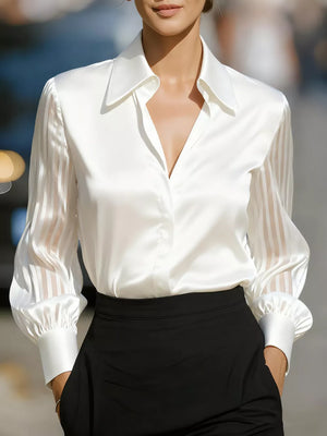 Scarlet Elegant Shirt With Sheer Striped Sleeves