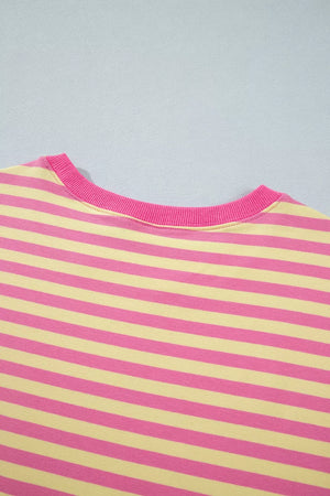 Stripe Colorblock Crew Neck Loose Tee & Pant Set in Strawberry