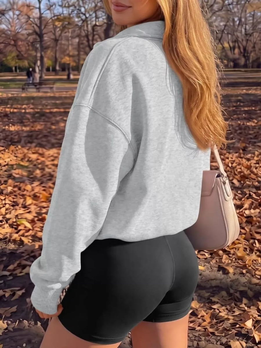 preppy sweatshirt in light gray with collared