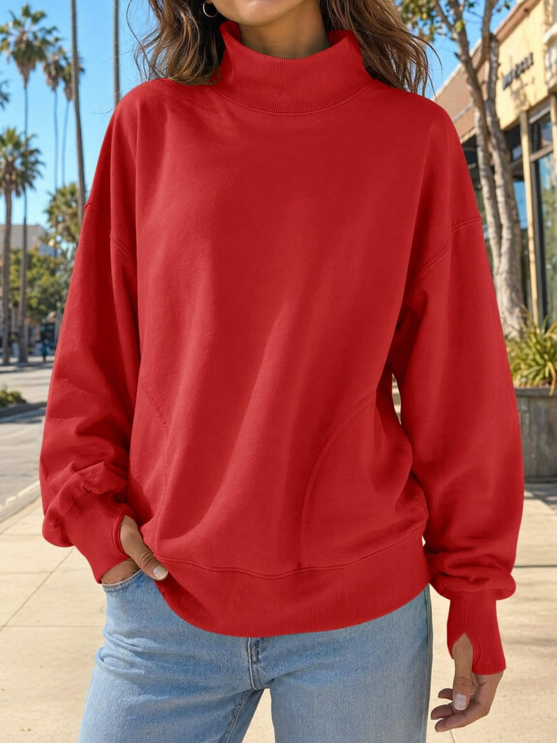 sweatshirt in red featuring oversized and oversized fit