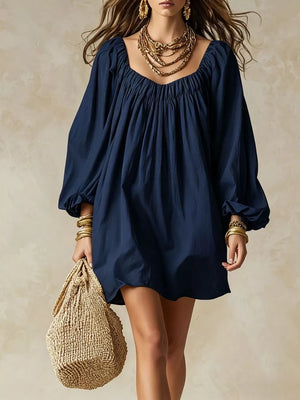 Army Green Flowy Balloon Sleeve Mini Dress