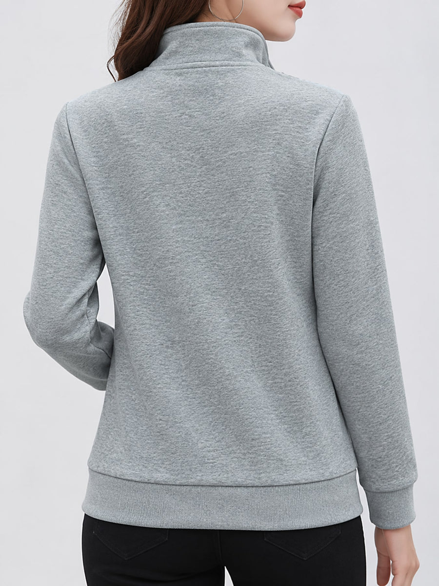 Full Size Stand-Collar Zip-Up Sweatshirt in Apricot with zipper