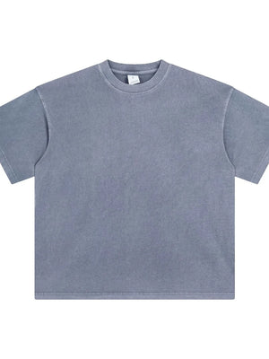 Oversized washed cotton crewneck t-shirt in Dusty Blue with a relaxed fit and crew neckline.