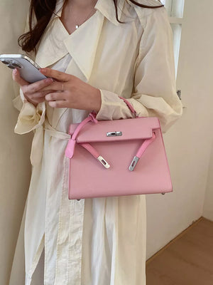 Pink with Contrast Trimmed Top-handle Crossbody Bag in Pink