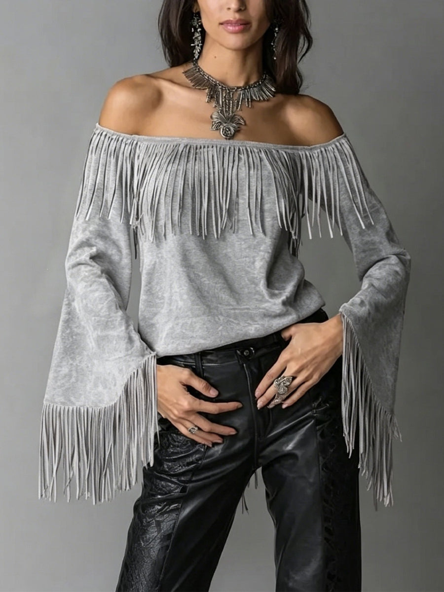 bohemian off-shoulder top in White with off-shoulder