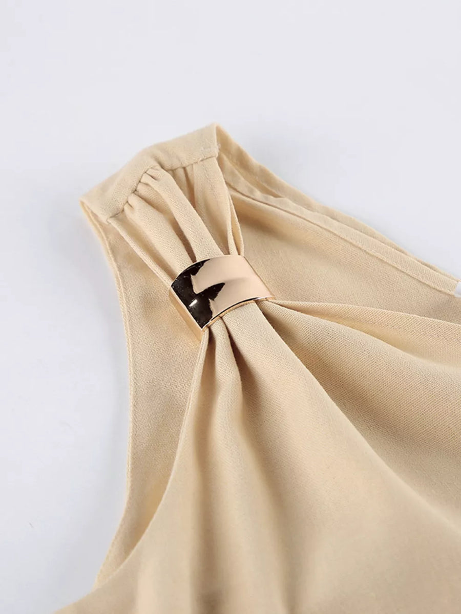 light beige two-piece set with full-length and zipper