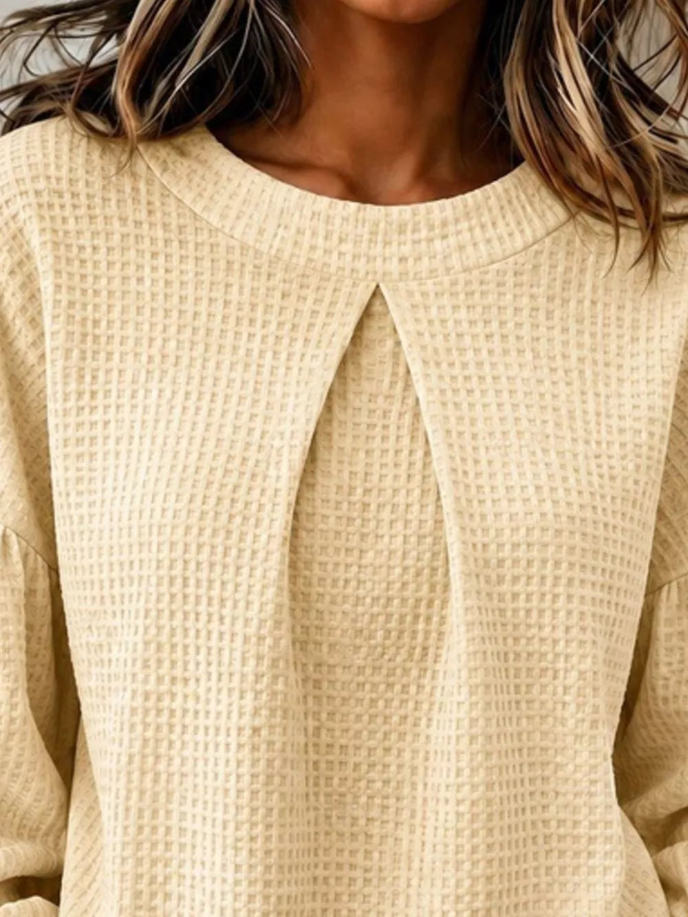 Red Waffle Knit Round Neck Top