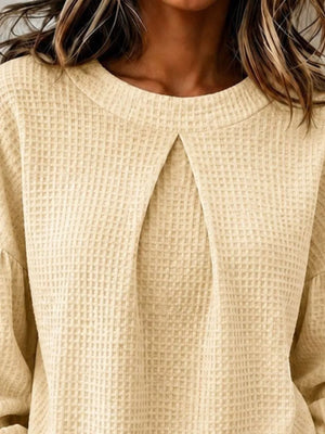 Red Waffle Knit Round Neck Top