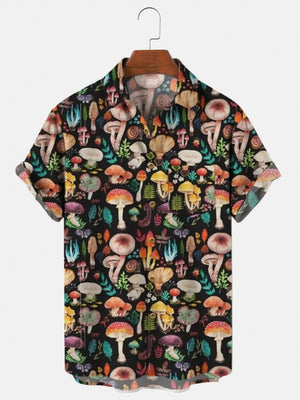Men's Full Size Printed Button Up Shirt in Black