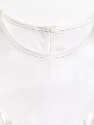 White ruffled cold shoulder maternity blouse with tie belt detail