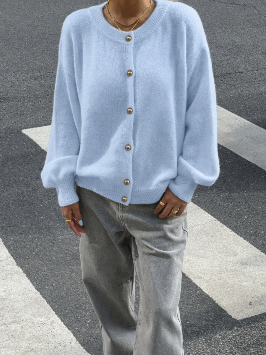 cardigan in Yellow with round neck and long sleeve