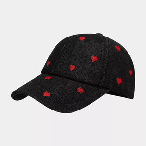 cap in Black with heart and embroidered