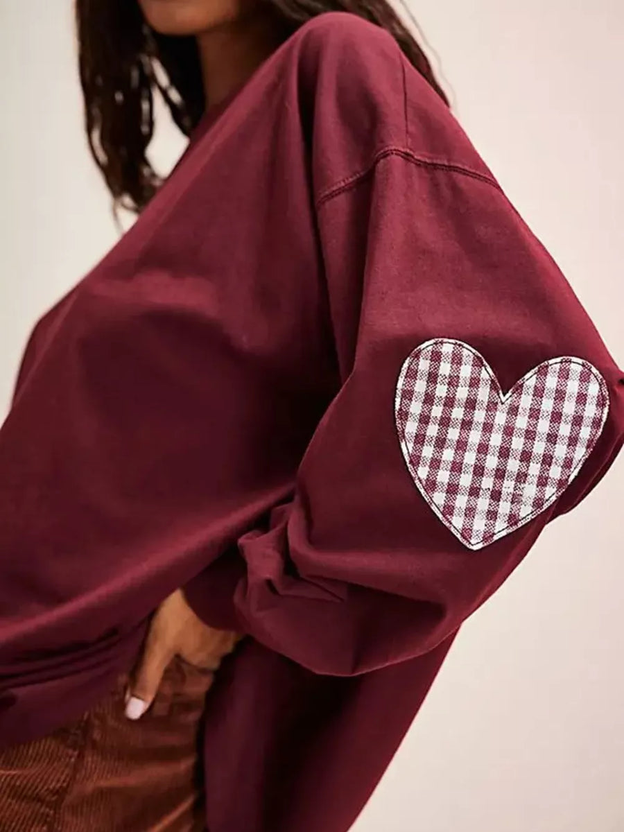 White Heart Patch Long Sleeve Sweatshirt