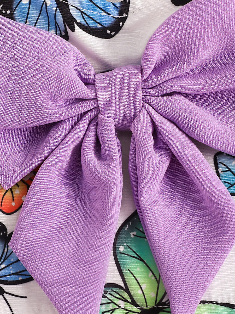 Baby set with butterfly print and large lavender bow detail