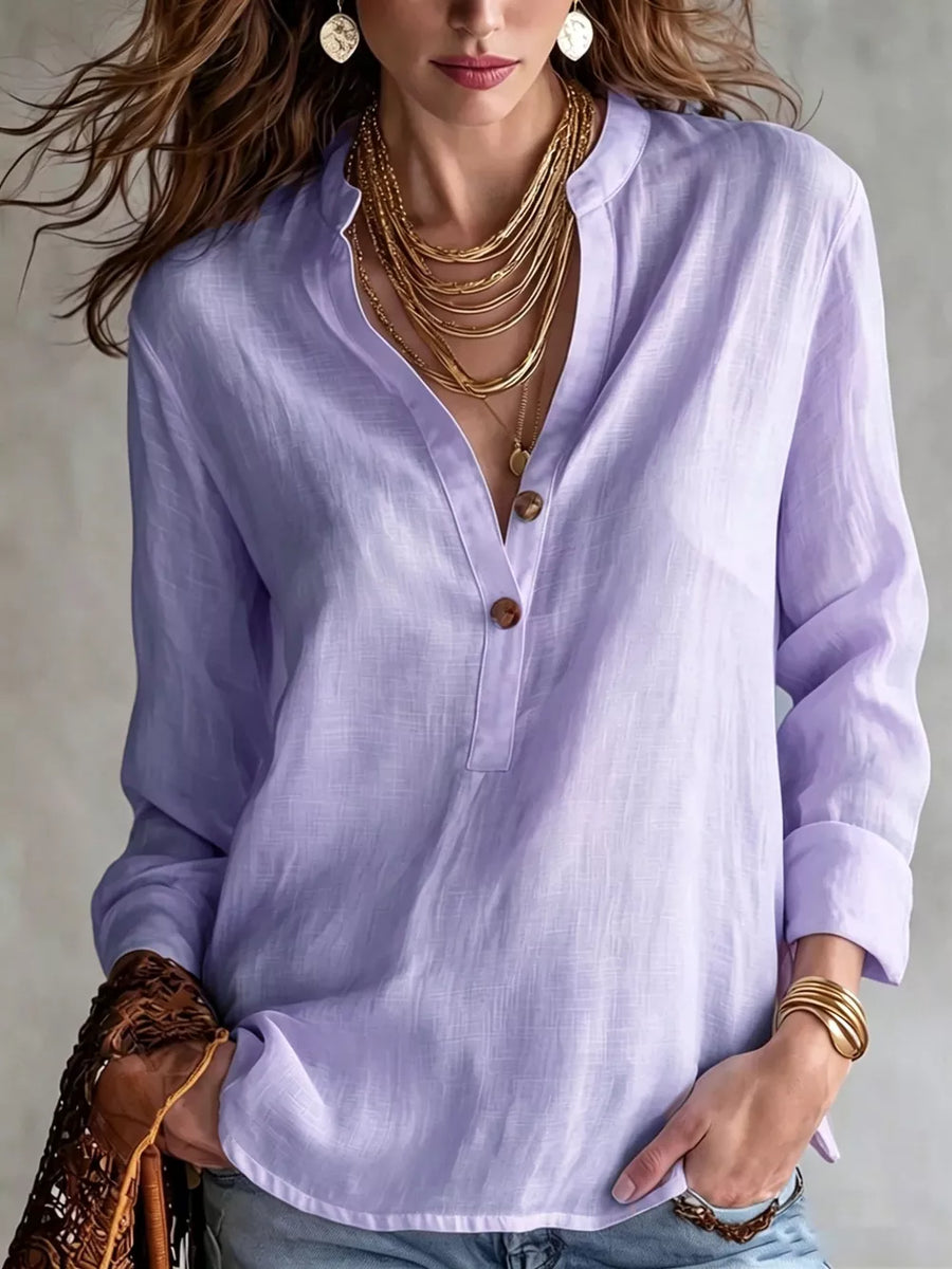 White Button Detail Long Sleeve Shirt