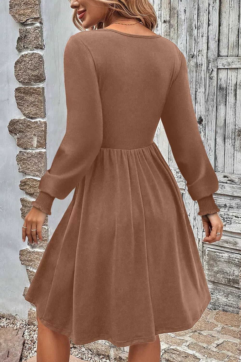 modern mini dress in Camel with round neck