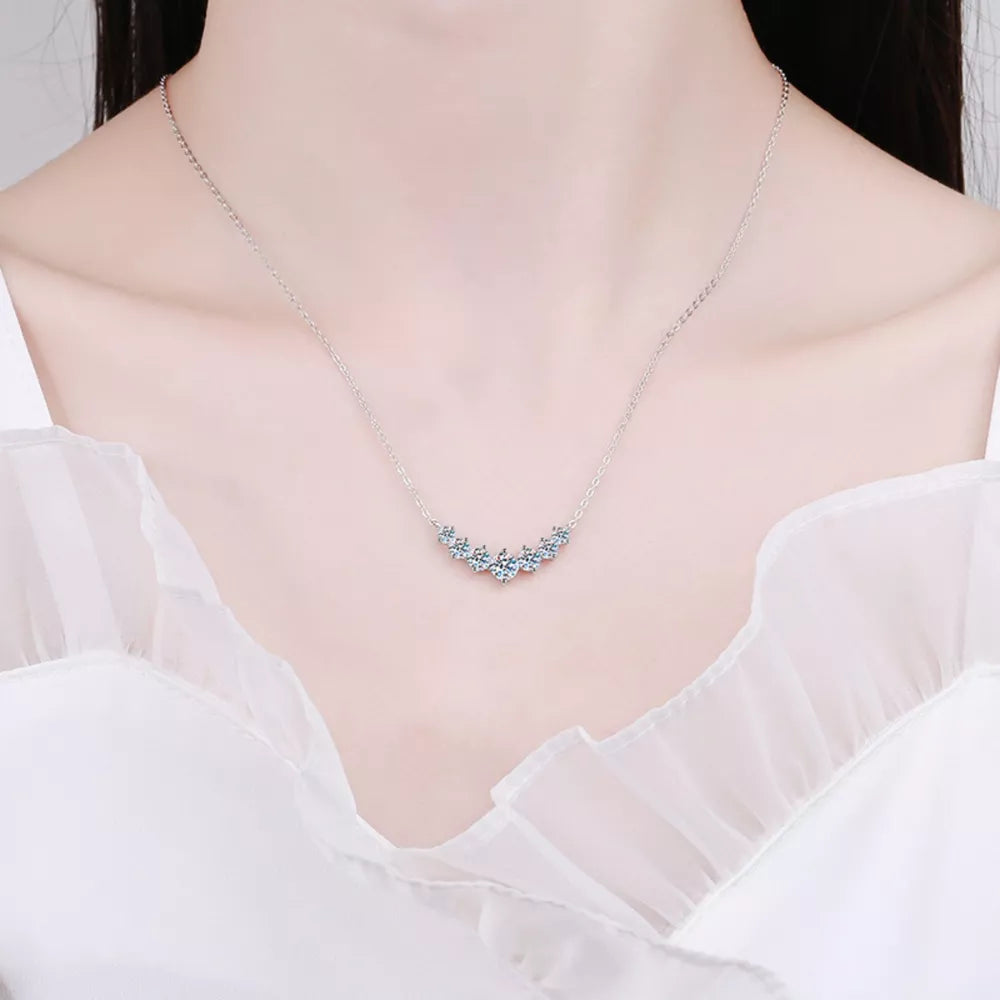 necklace in silver featuring moissanite stones and straight fit