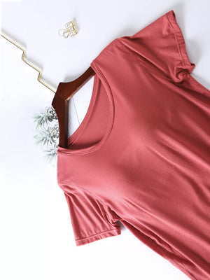 Comfortable short sleeve pajama top in Cherry Pink with a scoop neck.
