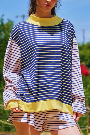 Stripe Color Block Ribbed Knit Two-piece Set