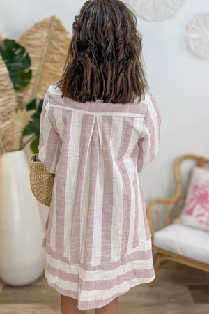 Striped Button-up Three-quarter Sleeve Shift Dress option 5