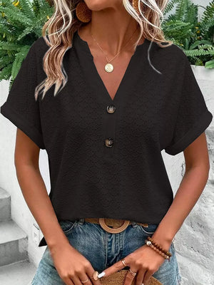 Notched Short Sleeve Top in Dusty Pink