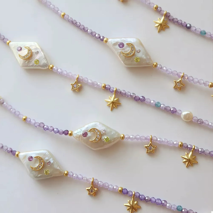 Lavender necklace with princess length and clasp