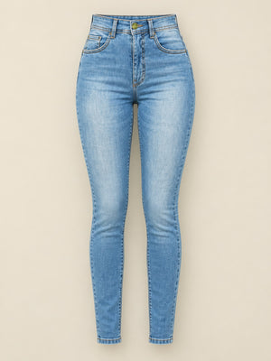 High-Waisted Sculpting Skinny Jeans in navy blue with washed