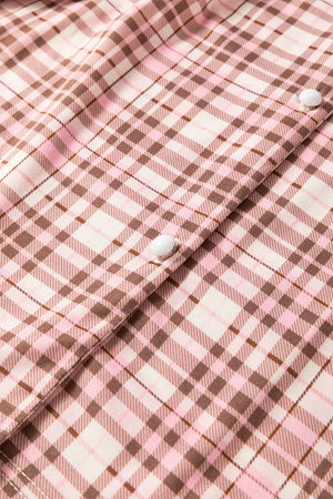pajama set featuring plaid in Dusty Pink with 95% polyester, 5% elastane Care instructions: Machine wash cold texture