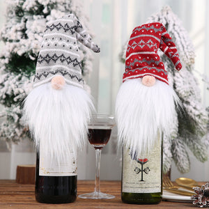 Festive gnome bottle toppers in Style A (gray) and Style B (red) with white beards.