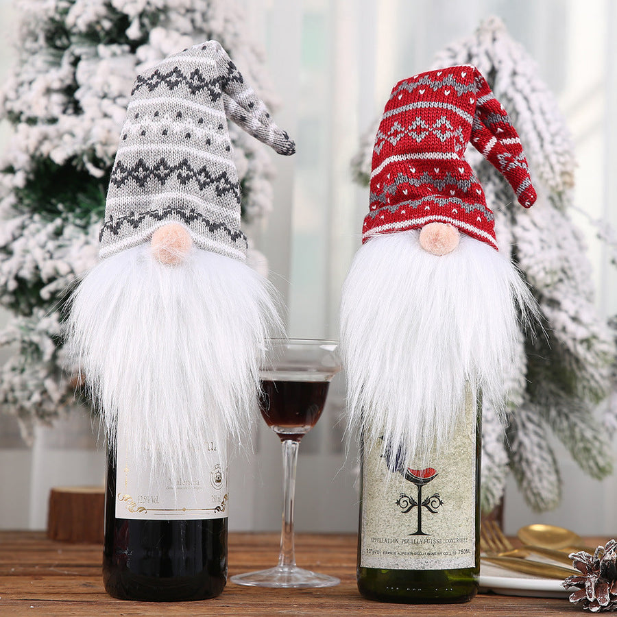 Festive gnome bottle toppers in Style A (gray) and Style B (red) with white beards.