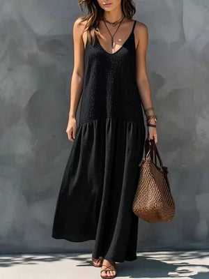 navy blue maxi dress with spaghetti strap and spaghetti strap