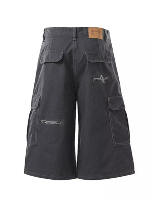Dark Gray with Men's Distressed Cargo Capris in Dark Gray