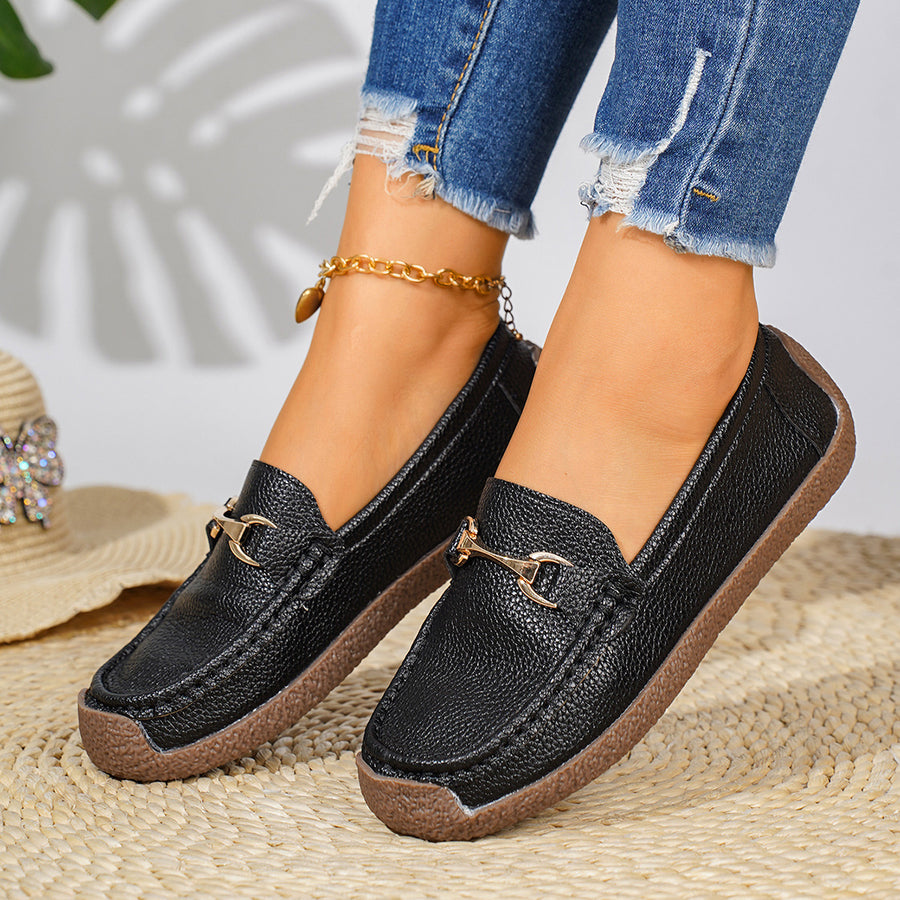 Classic Metal Bit Slip-On Loafers in Blue with metal bit embellishment