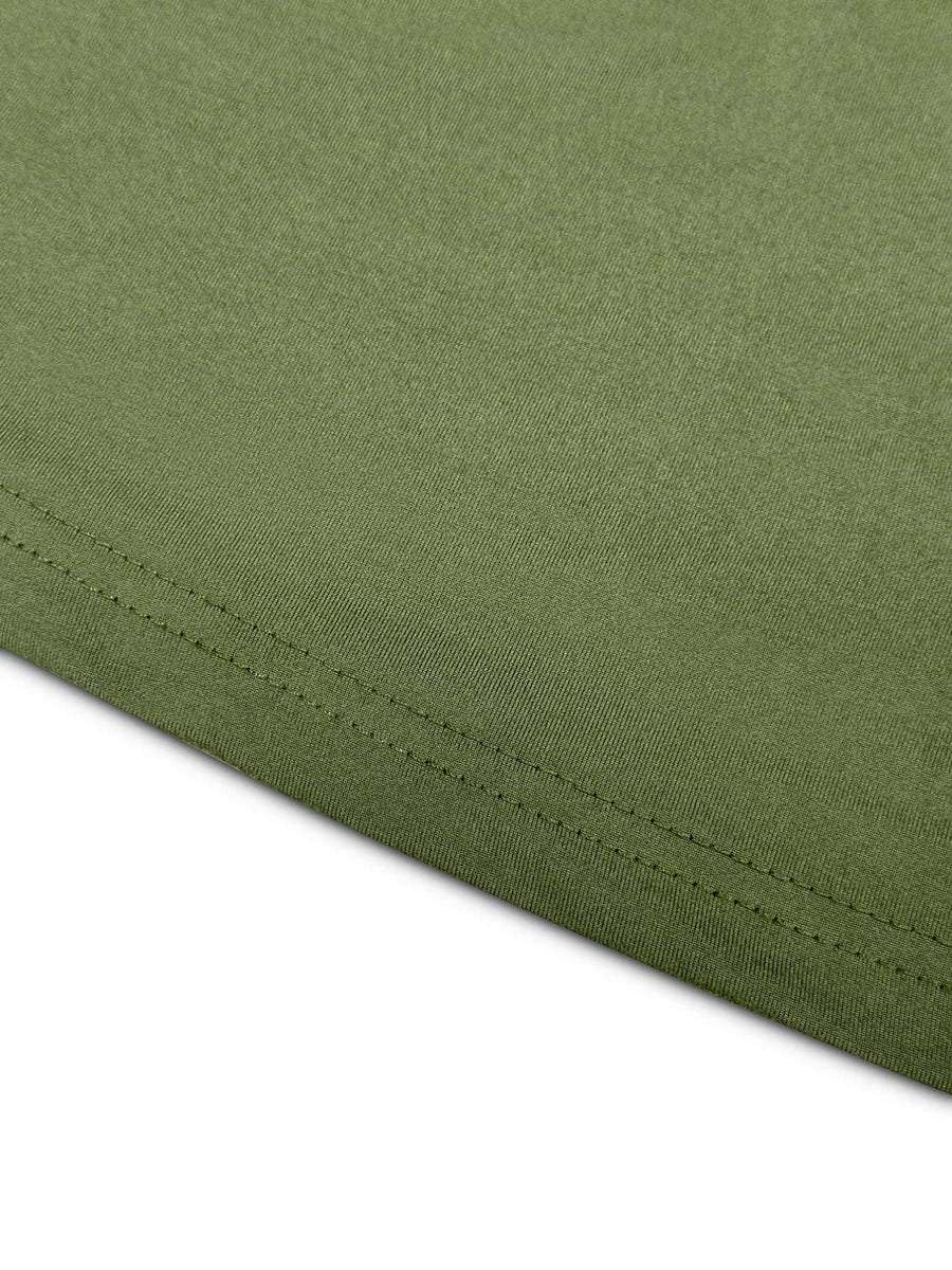Moss green casual loungewear set with double-stitched hem detail