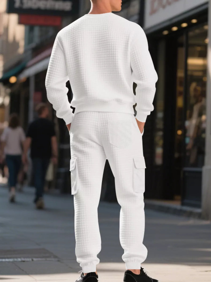White lounge set with full-length and pullover