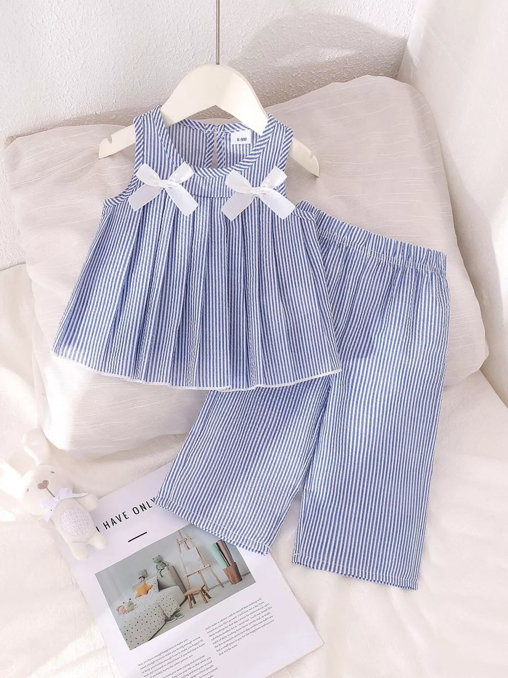 Blue Children's Striped Sleeveless Top And Pants Set